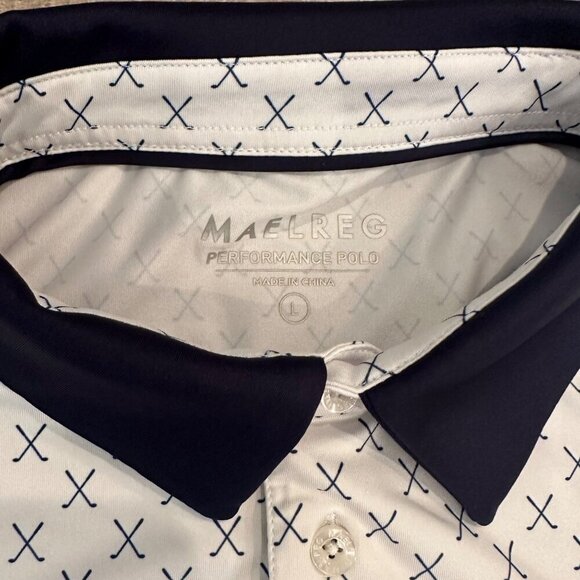 MAELREG MENS DRI FIT GOLF POLO SHIRT WHITE AND NAVY BLUE LARGE - Picture 3 of 8